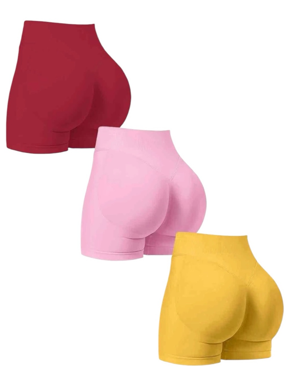 Seamless Butt-Lift Shaping Shorts - Red, Pink & Yellow (3-Pack)